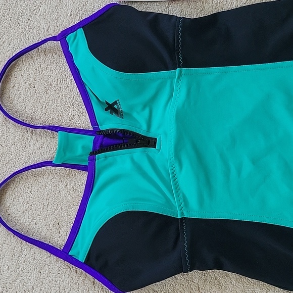 WOMENS ZEROXPOSURE TANKINI SWIM TOP SZ 6 4 PURPLE GREEN BLACK RACERBACK ZIP - Picture 2 of 5